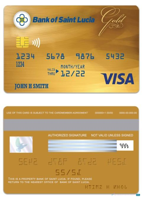 Download Saint Lucia Bank of Saint Lucia visa gold card Photoshop template